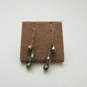 14k gold dangle earrings with grey gold semi precious stones 1.5”